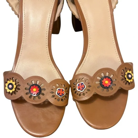 Tory Burch Marguerite Perforated Cutout Floral Chunk Heel Sandals Size 6.5 - Picture 2 of 13